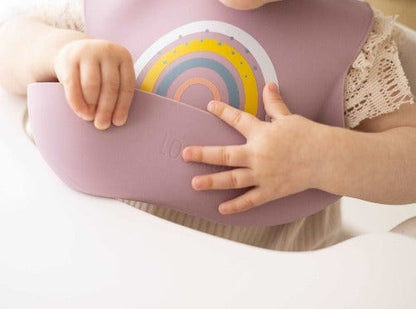 Bavaglino in silicone impermeabile neonato e bambini Rosa Arcobaleno. - Loo.Up