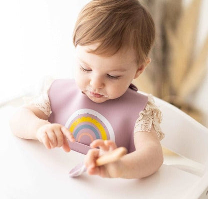 Bavaglino in silicone impermeabile neonato e bambini Rosa Arcobaleno. - Loo.Up