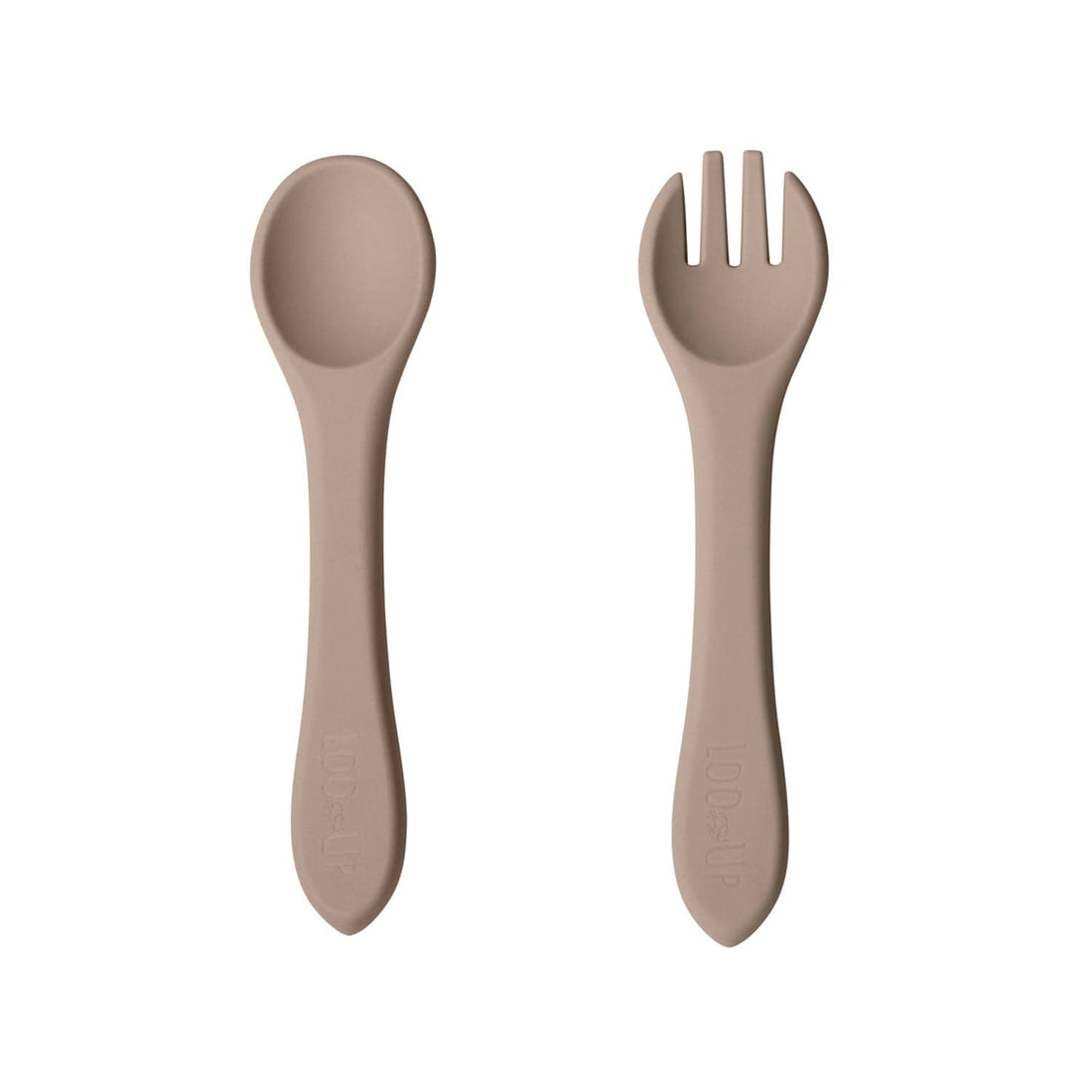 Posate per bambini full silicone Beige/ forchetta e cucchiaio in silicone per neonati. - Loo.Up
