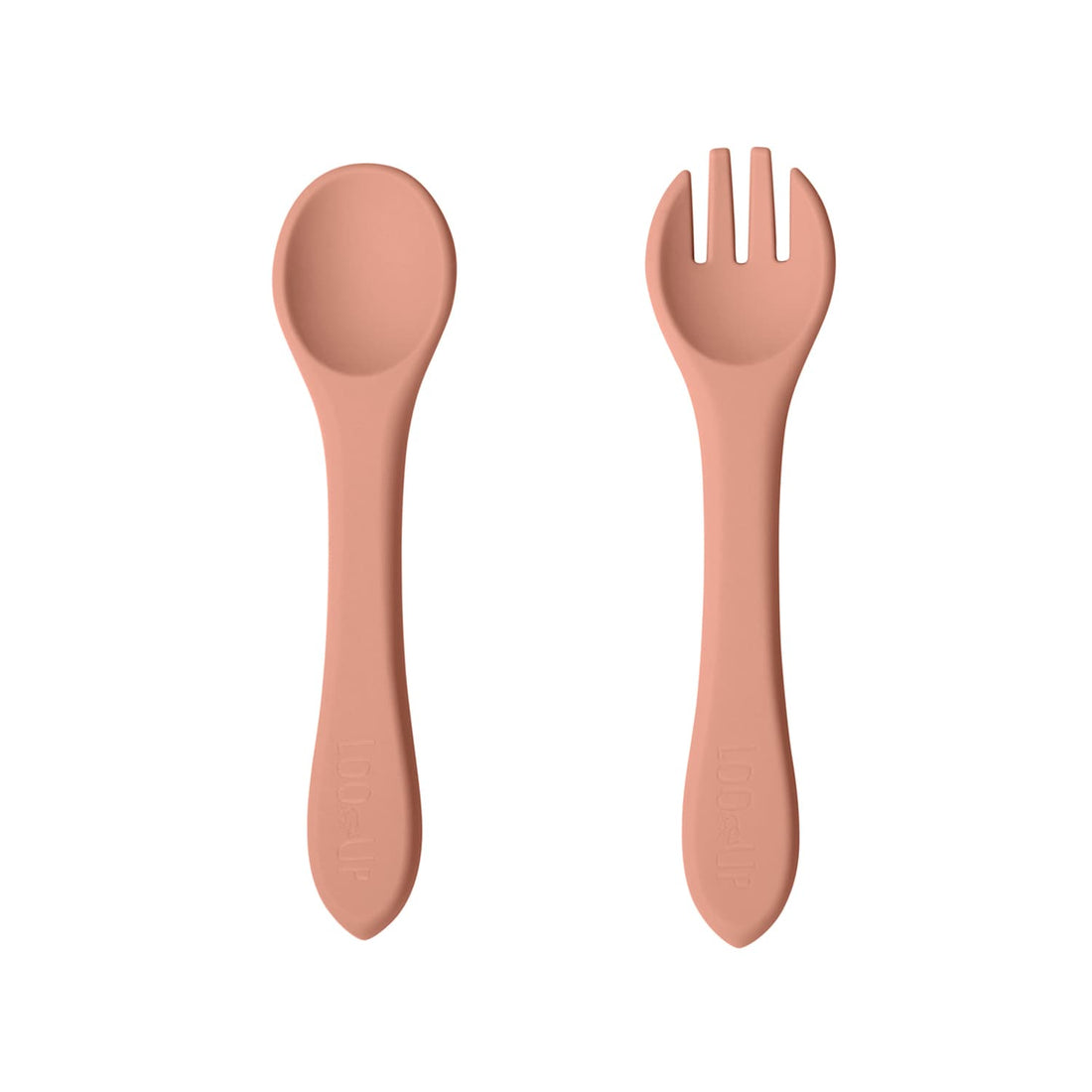 Posate per bambini full silicone Peach/ Set posate per neonati. - Loo.Up